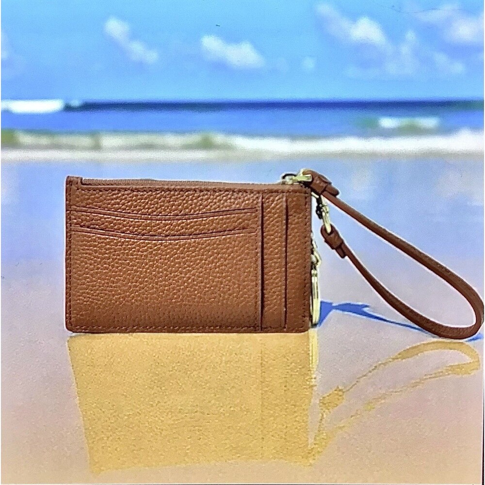 NWOT 100% Cow Leather Cardholder And Wallet With Keychain And Strap Clasp Brown
